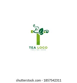 Initial letter T tea logotype. Minimalist tea leaves logo concept, fit for cafe, restaurant, packaging and natural drinks. Illustration vector logo.