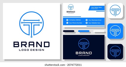 Initial Letter T Technology Digital Data Circle Board Modern Logo Design with Business Card Template