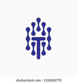 Initial letter T with technology style logo design template