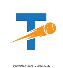 Initial Letter T Tennis Ball Logo Design With Speed Symbol. Tennis Ball Logo For Academy and Club Sign