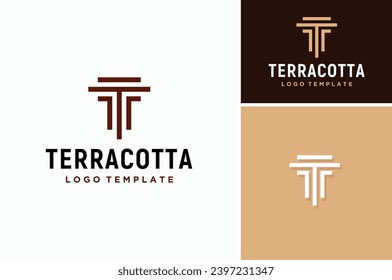 Initial Letter T Terracotta with Greek Roman Column Pillar for Building Construction Architecture Logo Design