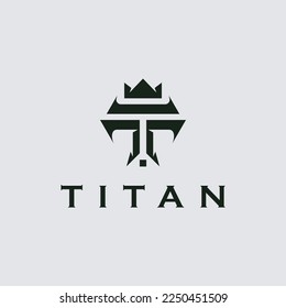 Diseño del logotipo de la carta inicial T Titan Shield
