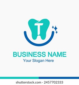 Initial Letter T with Tooth Line Art Icon for Dental Health Care and Dental Clinic, Dentistry Business Logo Idea Template	