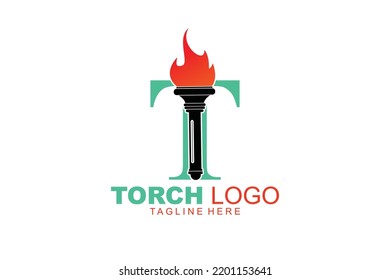 initial Letter T torch football logo