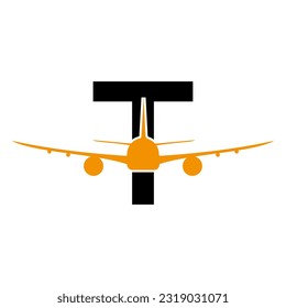 Initial Letter T Travel Logo Design Based Alphabet Flat Modern Concept Vector Template