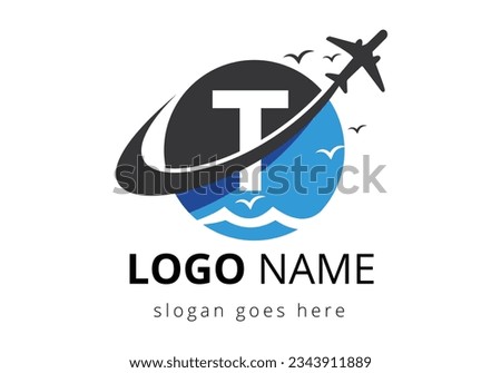 Initial Letter T  with travel logo design. Air, Airline, Airplane and travel logo design template.