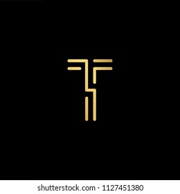 Initial letter T TT  minimalist art logo, gold color on black background