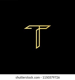 Initial letter T TT minimalist art monogram shape logo, gold color on black background