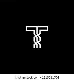Initial letter T TT minimalist art logo, white color on black background.
