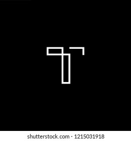 Initial letter T TT minimalist art logo, white color on black background.