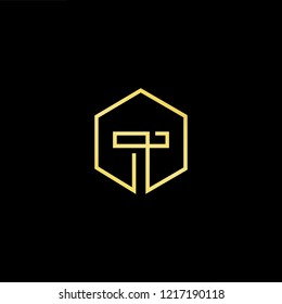 Initial letter T TT minimalist art logo, gold color on black background.