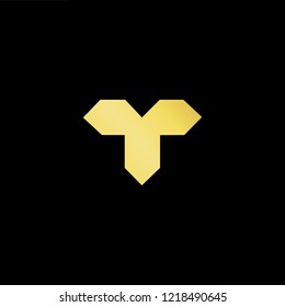 Initial letter T TT minimalist art logo, gold color on black background.