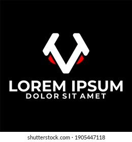 Initial letter T, TT, TV or VT logo template with geometric abstract animal head line art illustration in flat design monogram symbol