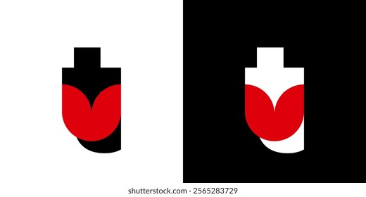 Initial letter T tulip love heart book logo template black white red	