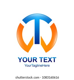 Initial letter T or TW logo template colored silver blue circle design for business and company identity