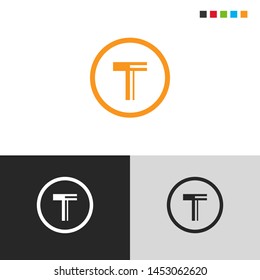 Initial Letter t uppercase inside circle logo design template elements. Orange letter Isolated on black white grey background. Suitable for business, consulting group company.