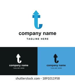 initial letter t with upward arrow for finance, development, success, training business logo concept