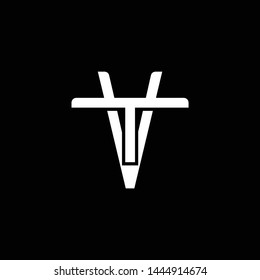 Initial letter T and V, TV, VT, overlapping interlock monogram logo, white color on black background