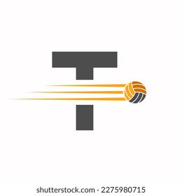 Initial Letter T Volleyball Logo Design Sign. Volleyball Sports Logotype