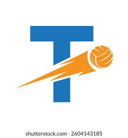 Initial Letter T Volleyball Logo Design With Speed Symbol. Volleyball Logo For Academy and Club Sign