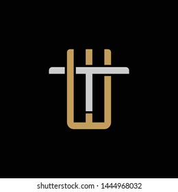 Initial letter T and W, TW, WT, overlapping interlock logo, monogram line art style, silver gold on black background