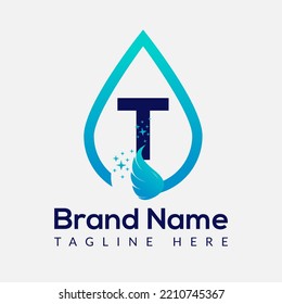 Initial Letter T Wash Logo, Drop and Wash Combination. Drop logo, Wash, Clean, Fresh, Water Template