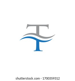 initial letter t wave blue gray