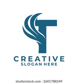 Initial letter T with wing combinations logo design vector