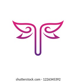 Initial letter T with wings logo design