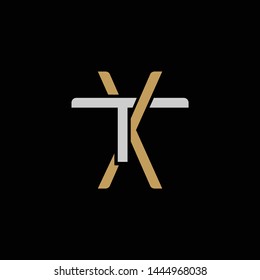 Initial letter T and X, TX, XT, overlapping interlock logo, monogram line art style, silver gold on black background