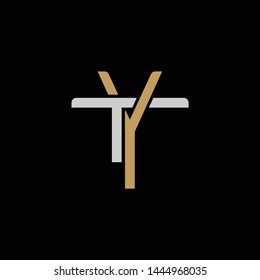 Initial letter T and Y, TY, YT, overlapping interlock logo, monogram line art style, silver gold on black background