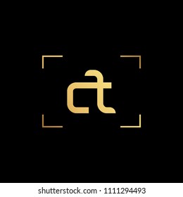 Initial letter AT TA CT TC CS SC AS SA minimalist art monogram shape logo, gold color on black background
