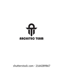 abstrakter Anfangsbuchstabe A und T in schwarz, einzeln auf weißem Hintergrund, auf das Logo der Architekturfirma angewendet, auch geeignet für Marken oder Unternehmen mit Anfangsnamen AT oder TA