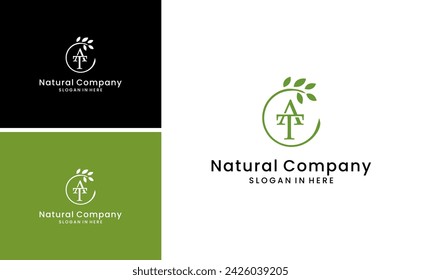 initial letter AT or TA logo natural organic leaf vector design template
