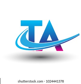 initial letter TA logotype company name colored blue and magenta swoosh design. vector logo for business and company identity.
