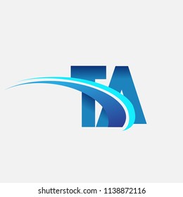 initial letter TA logotype company name colored blue and swoosh design. vector logo for business and company identity.