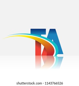 initial letter TA logotype company name colored red and blue and swoosh design. vector logo for business and company identity.
