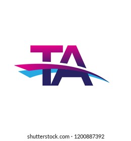 initial letter TA logotype company name colored blue and magenta swoosh design. vector logo for business and company