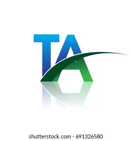 initial letter TA logotype company name colored blue and green swoosh design. vector logo for business and company identity.
