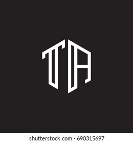 Initial letter TA, minimalist line art monogram hexagon shape logo, white color on black background