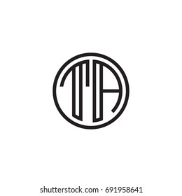 Initial letter TA, minimalist line art monogram circle logo, black color