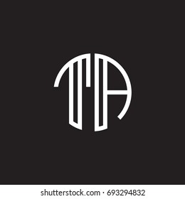 Initial letter TA, minimalist line art monogram circle shape logo, white color on black background