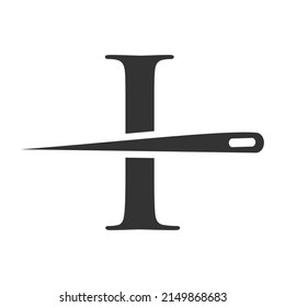 Initial Letter I Tailor Logo, Needle and Thread Combination for Embroider, Textile, Fashion, Cloth, Fabric Template