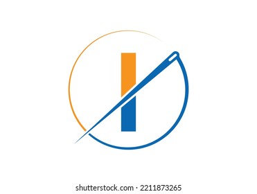 Initial Letter I With Tailor Logo, Needle and Thread Combination for Embroidery, Textile, Fashion, Cloth, Fabric Template.