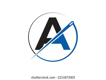 Initial Letter A With Tailor Logo, Needle and Thread Combination for Embroidery, Textile, Fashion, Cloth, Fabric Template.