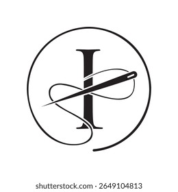 Letra inicial I logotipo alfaiate, agulha e logotipo de linha para vestuário, bordado, têxtil, moda, pano, sinal de tecido