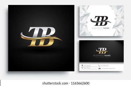 initial letter TB logotype company name colored gold and silver swoosh design. Vector sets for business identity on white background.