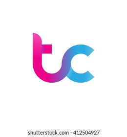 initial letter tc linked round lowercase logo pink blue purple