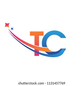 initial letter TC logotype company name colored orange, red and blue swoosh star design. vector logo for business and company identity.