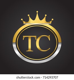 initial letter TC logotype company name with oval shape and crown, gold and silver color. vector logo for business and company identity.